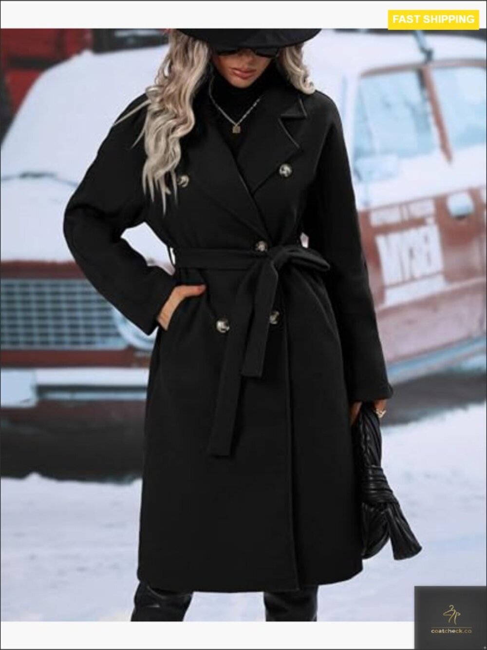 Wool Blend Pea Coat Double Breasted Notch Lapel Long Trench Coat Classic - Picture 4 of 6
